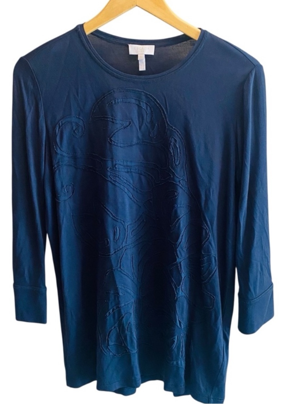 ESCADA SPORT Navy Sheer Embroidered 3/4 Length Sleeve Tee